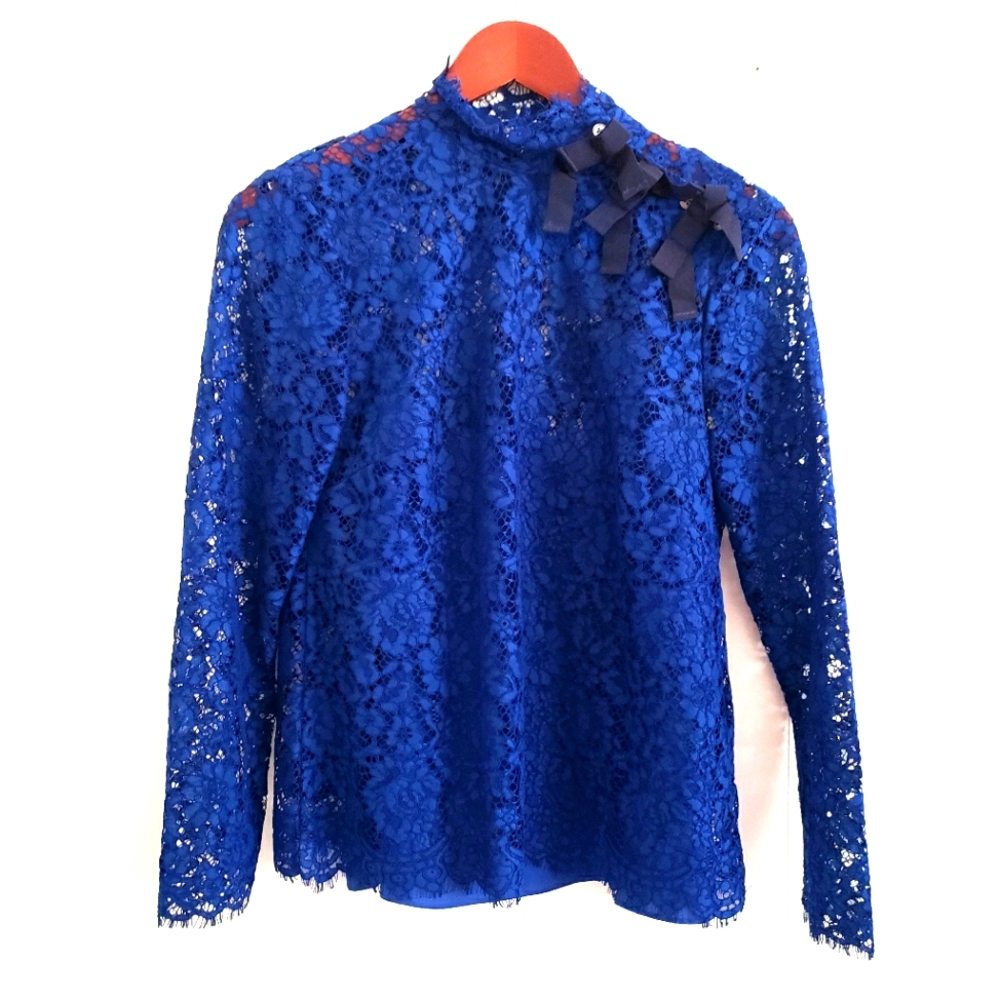 J. Crew Mockneck Sheer Floral Lace Top + Bow Ties